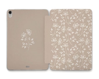 Flowers iPad case Cute Neutral Floral Aesthetic iPad 10th 10.2 Air 5 10.9 Pro 12.9 11 Mini 6 iPad 9.7 Tan Brown Design for Girls Trendy case