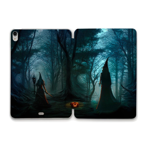 Horror iPad case Witch Halloween art iPad 10th 9th 10.2 iPad Air 5th 4th 10.9 Pro 12.9 11 Mini 6 Dark forest trees Witchcraft Trendy case