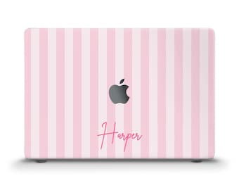 Personalized MacBook case Aesthetic name Custom MacBook Air 13 15 inch Neo Pro 13 14 16 Light pink stripes with monogram Trendy girly case