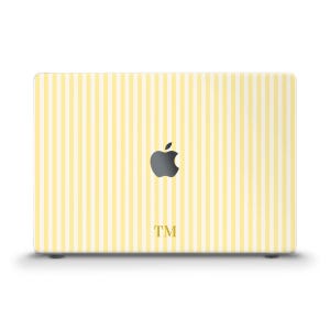 Funda estética para MacBook con iniciales personalizadas, sencilla, para MacBook Air de 13 a 15 pulgadas, M2, M3 y M4 Pro de 13 a 14 años, con rayas amarillas y monograma personalizado, funda única.