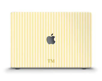 Aesthetic MacBook case Custom initials Simple MacBook Air 13 15 inch M2 M3 M4 Pro 13 14 16 Yellow stripes Personalized monogram Unique case