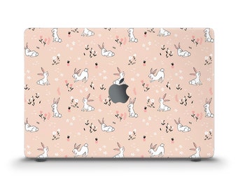 Cute MacBook Case Kawaii Rabbits Flowers MacBook Air 13 Air 15 M2