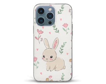 Bunny iPhone case Kawaii animal Cute iPhone 16 15 pro max iPhone 14 iPhone 13 12 Galaxy s24 s23 with flowers Trendy cover for girls