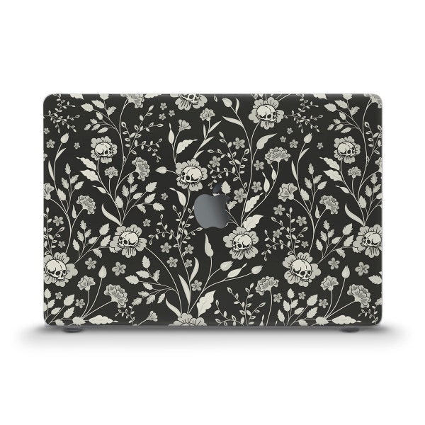 Skulls MacBook case Gothic flowers Aesthetic MacBook Air 13 Air 15 M2 Pro 13 MacBook Pro 14 16 Floral horror Dark emo design Trendy case