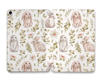 Coque pour iPad Lapin Animaux mignons Design floral iPad 10,2 Air 5 4 10,9 Pro 12,9 11 Mini 6 iPad 9,7 10,5 pour Fille Motif Kawaii Jolie coque