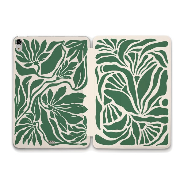 Aesthetic iPad case Green flowers Boho iPad 10th 9th 10.2 Air 5th 10.9 Pro 12.9 11 Mini 6 Floral abstract art Trendy plants for girls cover