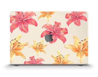 Lily MacBook case Aesthetic cute flowers MacBook Air 13 15 inch M2 M3 M4 Pro 13 14 16 Pink and yellow tiger lilies Floral girly trendy case
