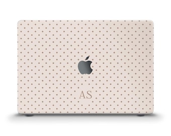 Initials MacBook case Aesthetic custom monogram MacBook Air 13 15 M2 M3 M4 MacBook Pro 13 14 16 Personalized brown polka dot Neutral case