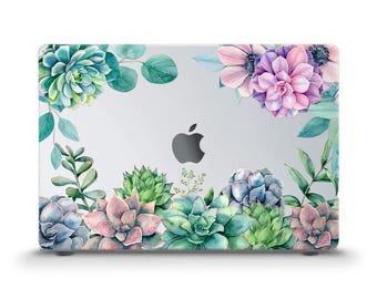 Floral MacBook case Aesthetic succulent plants MacBook Air 13 inch Air 15 M2 M3 Pro 13 Pro 14 Pro 16 Green pink elegant transparent case