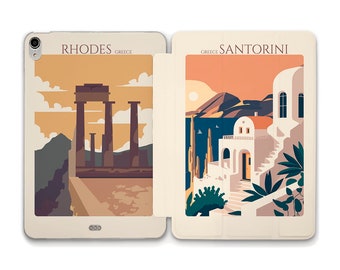 Greece iPad case Aesthetic Modern art iPad 10th 9th 10.2 iPad Air 5th 4th 10.9 Pro 12.9 11 Mini 6th Travel design Greek cities Trendy case