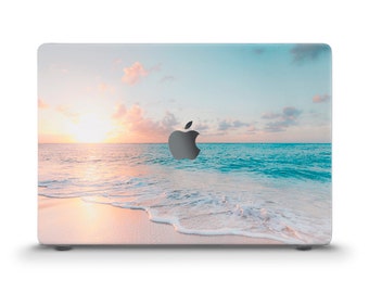 Étui MacBook océan Esthétique plage ciel MacBook Air 13 Air 15 M2 M3 Pro 13 14 16 pouces Nature bleu rose paysage Lever du soleil Étui élégant tendance