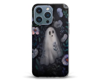 Funda de Halloween para iPhone con diseño de fantasma, estilo gótico, para iPhone 14, iPhone 13, iPhone 12, Galaxy S23 Ultra y S22. Diseño estético con flores, estilo gótico, moderno y oscuro.