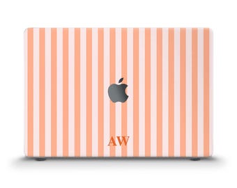 Initials MacBook case Orange stripes Custom MacBook Air 13 15 inch M5 M4 Pro 13 14 16 Aesthetic monogram Personalized simple unique case