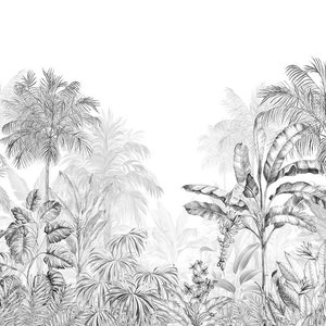 Graphic wallpaper Tropical jungle black monochrome Partie A