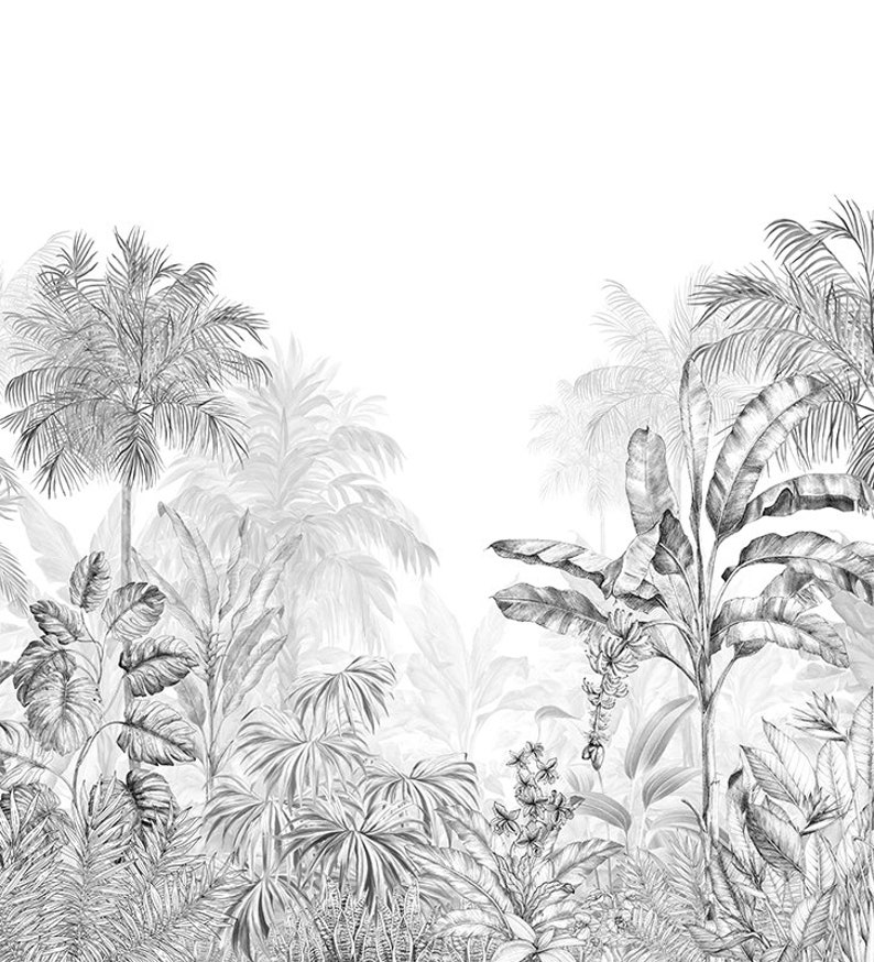Graphic wallpaper Tropical jungle black monochrome Partie A