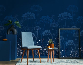 Panoramic wallpaper FLOWER blue night - "La nuit des fleurs"