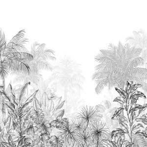 Graphic wallpaper Tropical jungle black monochrome Partie B