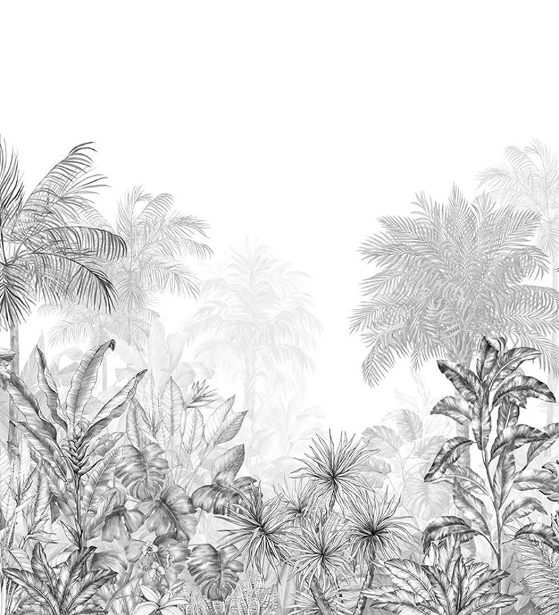 Graphic wallpaper Tropical jungle black monochrome Partie B