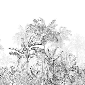 Graphic wallpaper Tropical jungle black monochrome image 2