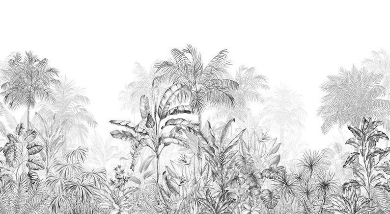 Graphic wallpaper Tropical jungle black monochrome image 2