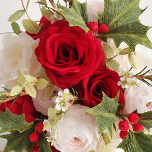 Bouquet da sposa personalizzabile di carta crespa per matrimonio a tema Natale, disposizione di fiori per le feste, regalo per la sposa