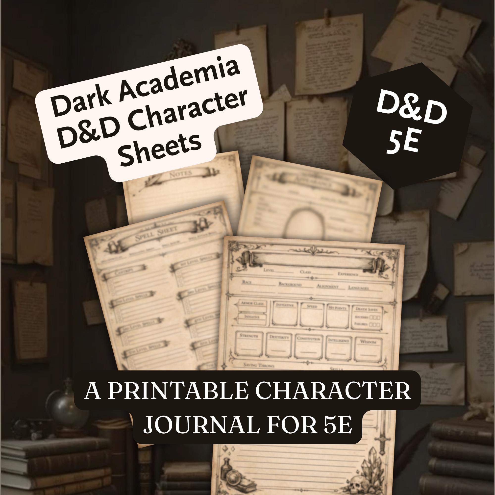 Dark Academia Dnd Character Sheets | Printable 5e Journal Pages, Color and B&W Ink PDF | Spell Sheets, Appearance, Notes | Digital Download - Etsy Dark Academia Dnd Character Sheets | Printable 5e Journal Pages, Color and B&W Ink PDF | Spell Sheets, Appearance, Notes | Digital Download - Etsy