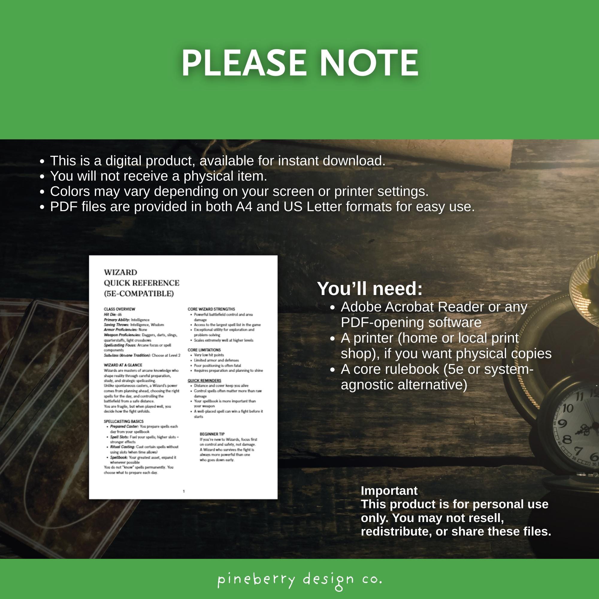 Dnd 5e Wizard Cheat Sheet Pack | Class Guide, Spellcasting & Combat ...
