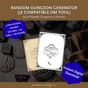 Random Dungeon Generator for DND 5e - Printable DM Tool - Build One Shot Adventures Fast Tabletop RPG Dungeon Builder