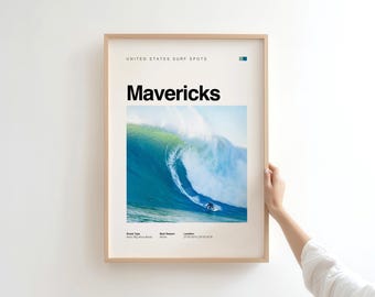 Mavericks Surf Poster — California Minimalist Big Wave Print