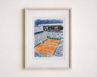 Tropical Tennis Court Poster — Vintage Preppy Wall Art