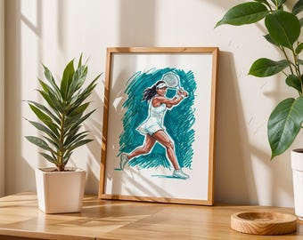 Tennisspeler illustratie poster - tennisliefhebber cadeau en decor - digitale download