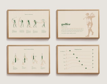 Golf Instruction Wall Art Set - Minimal Vintage Design - Golf Lover Gift and Decor - Digital Download