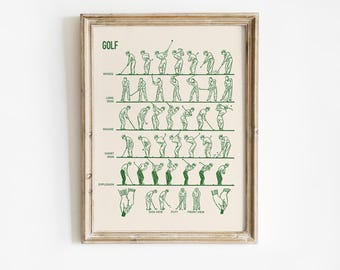 Vintage Golf Swing Technique Poster - Retro Minimalist Style - Golf Lover Gift and Decor - Digital Download