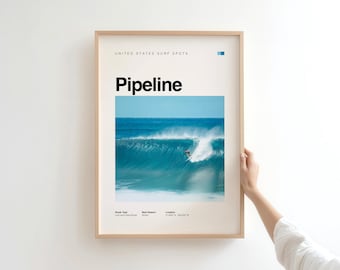 Pipeline Surf Poster — Hawaii Minimalist Big Wave Print