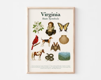 Virginia State Symbols Poster - Vintage Educational Wall Art