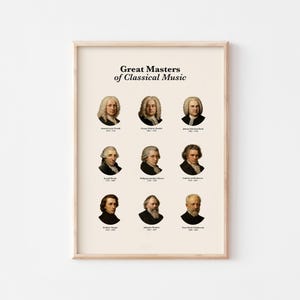 Great Masters of Classical Music Poster Famous Composers Wall Art Classical Music History Print Digital Download Vintage Portrait Style