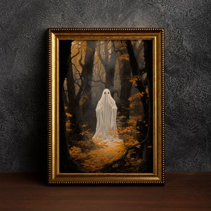 Ghost in the Forest, Ghost Painting, Dark Academia, Haunting Ghost, Halloween vintage poster