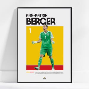 Plakat Ann-Katrin Berger — minimalistyczna grafika ścienna z motywem kobiecej reprezentacji Niemiec w piłce nożnej