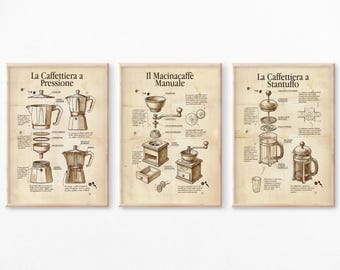Italian Coffee Poster Set of 3, Vintage Retro Bar Decor, Digital Download