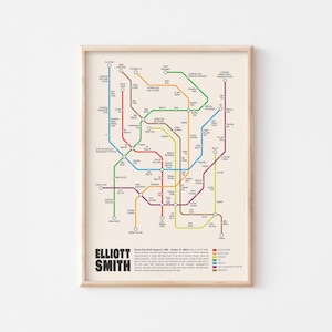 Affiche de carte de métro d'Elliott Smith | Musique indépendante Discographie Art | Téléchargement numérique