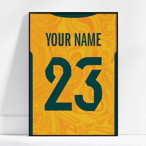 Custom Matildas Home Shirt Wall Art Poster, Matildas Shirt Wall Art, Décor, Personalised With Any Name & Number, Matildas Jersey Poster