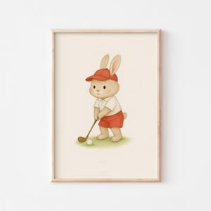 Cute Golf Bunny Poster Golf Prints Baby Nursery, Kids Golf Room Decor | Digital Download