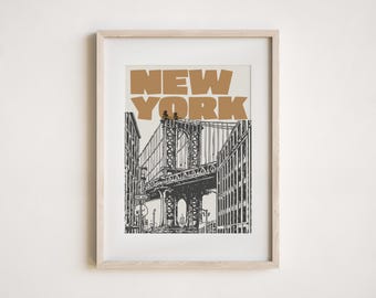 New York City Poster — Vintage NYC Skyline Line Art Print