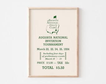 Retro Golf Ticket Print: 1934 Tournament Poster (Digital Download)