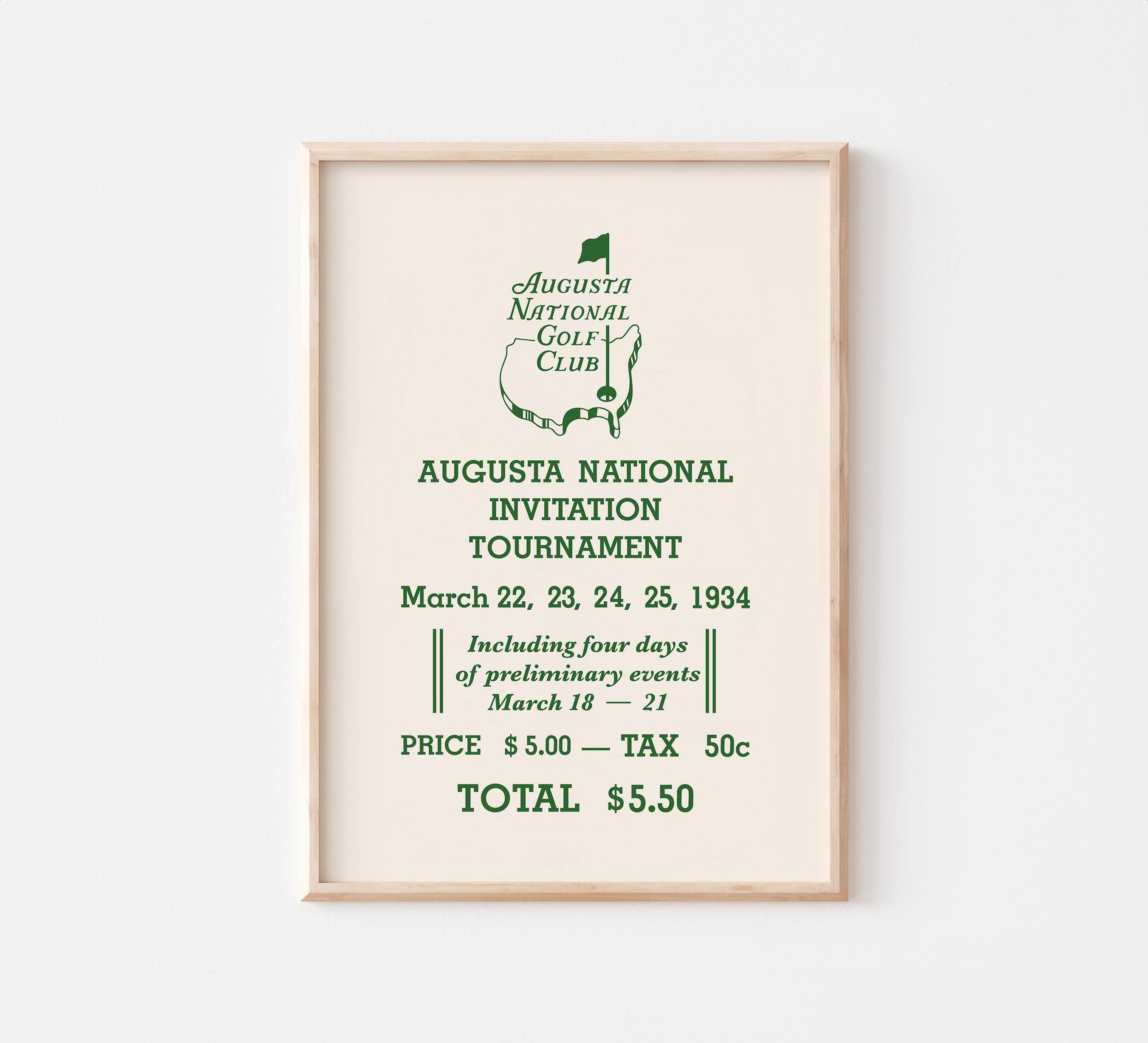 Retro Golf Ticket Print: 1934 Tournament Poster (Digital Download)