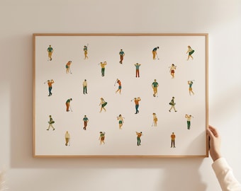 Golfers Pattern Poster | Minimalist Golf Wall Art | Colorful Golf Figures Design | Digital Download