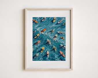 Vintage Surf Oil Painting, Surf Wall Art, Coastal Decor, Digital Download