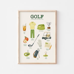 Golf Icons Poster: Watercolor Illustration for Kids (Digital Download)