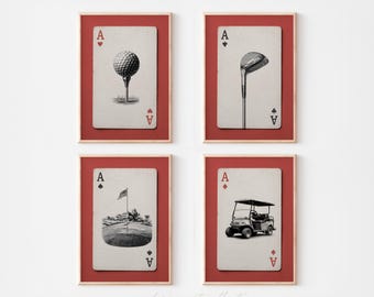 Vintage Golf Playing Card Set of 4 - Retro Golf Wall Art Aces Collection