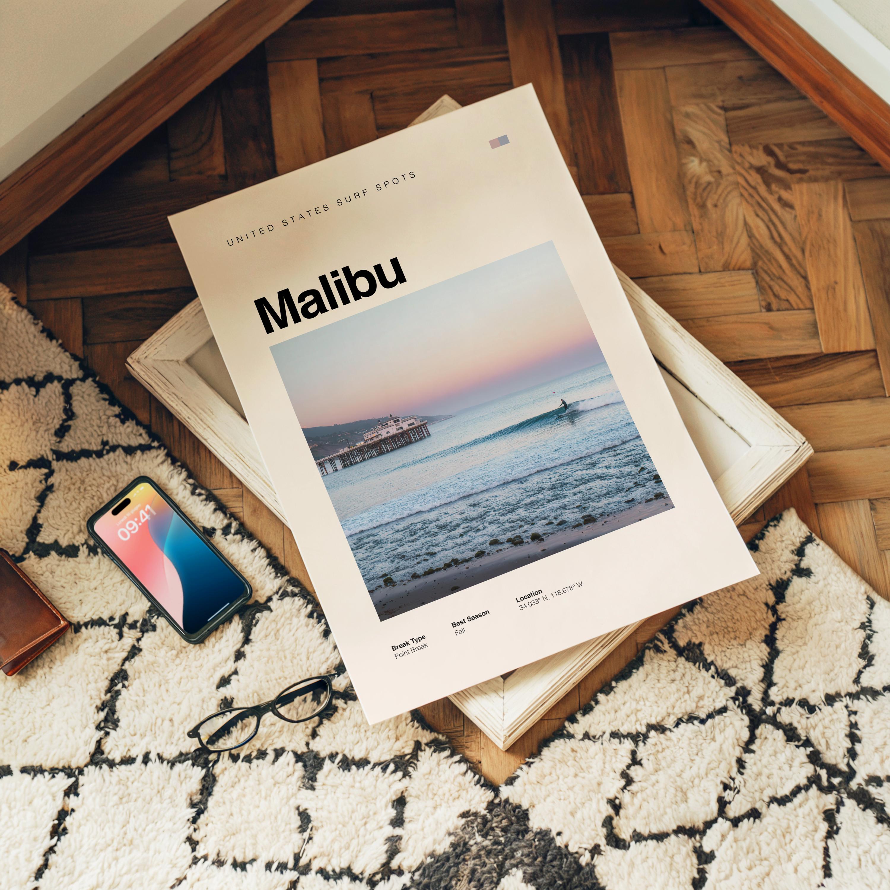 マリブ サーフ ポスター - ヴィンテージスタイル - サーフィン愛好家へ